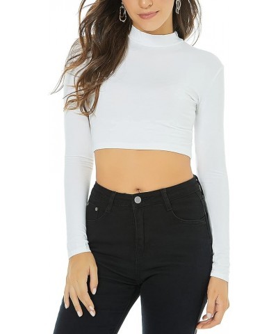 Women's Long Sleeve Mock Neck Pure Soft Thin Sexy Stretch Crop TOP T Shirt A-white $10.00 T-Shirts