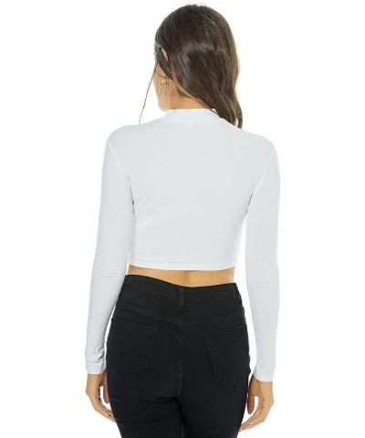 Women's Long Sleeve Mock Neck Pure Soft Thin Sexy Stretch Crop TOP T Shirt A-white $10.00 T-Shirts