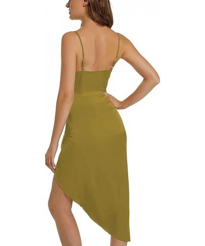 Women's Satin Wrap Ruched Bodycon Spaghetti Strap Club Party Midi Dress Army Green $21.83 Dresses