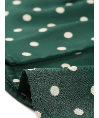 Women's Polka Dots 3/4 Sleeve Button Front Vintage Office Blouse Top Green $13.76 Blouses