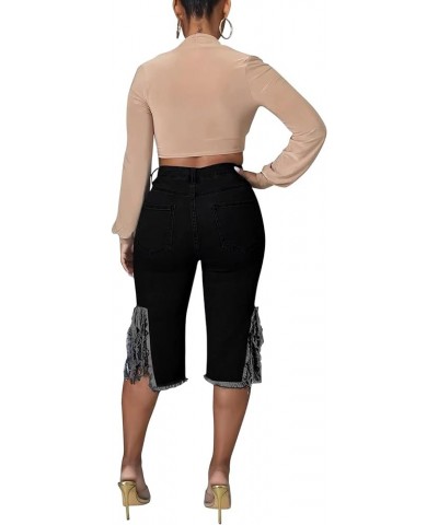 Sexy Ripped Jean Shorts for Women Destroyed Washed Hole Stretchy Bermuda Mid Denim Short 2516black $8.39 Shorts