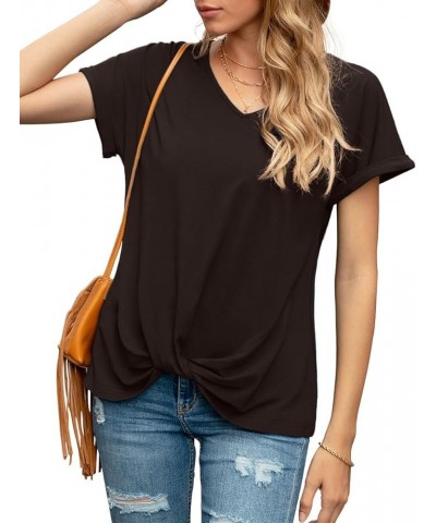 Women's Comfy Casual Summer Tops Short Sleeve V Neck Blouses T Shirts Twist Knot Tees A 25 Espresso $10.08 T-Shirts