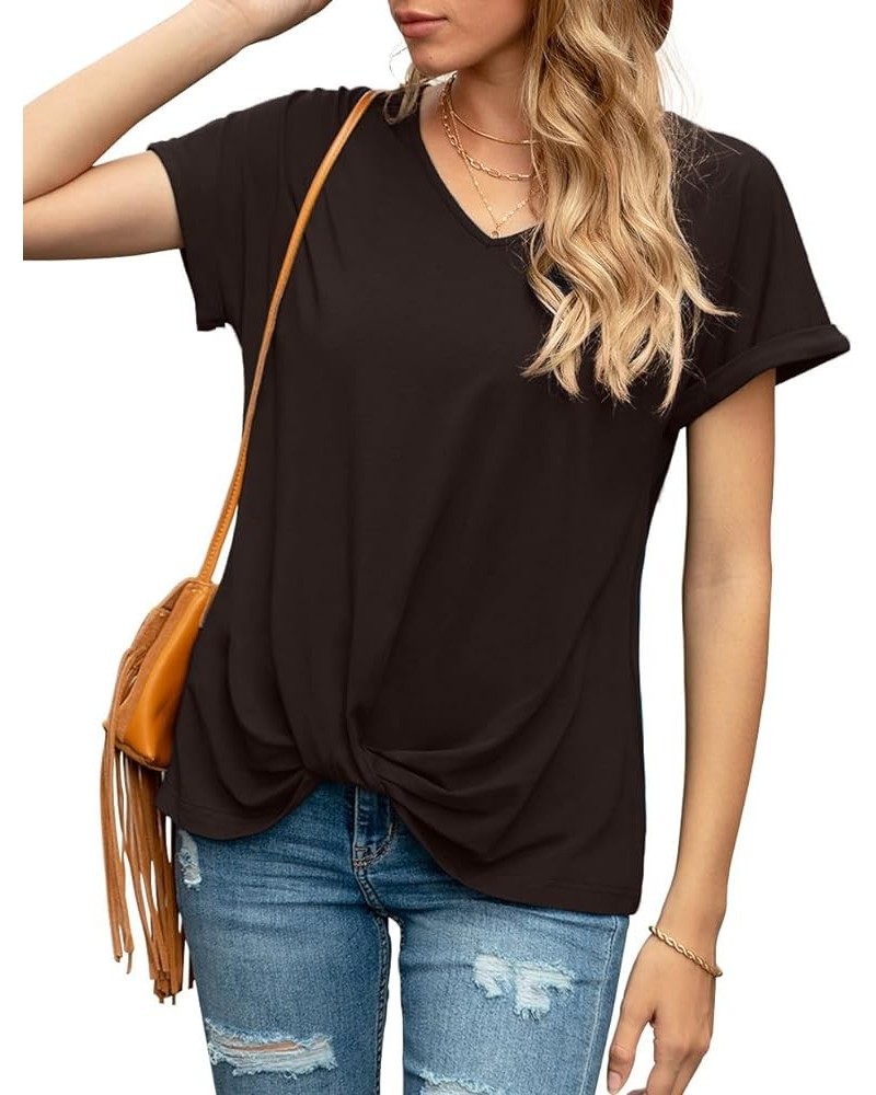 Women's Comfy Casual Summer Tops Short Sleeve V Neck Blouses T Shirts Twist Knot Tees A 25 Espresso $10.08 T-Shirts