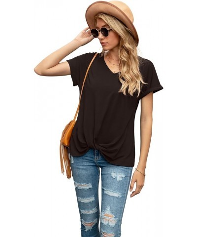 Women's Comfy Casual Summer Tops Short Sleeve V Neck Blouses T Shirts Twist Knot Tees A 25 Espresso $10.08 T-Shirts