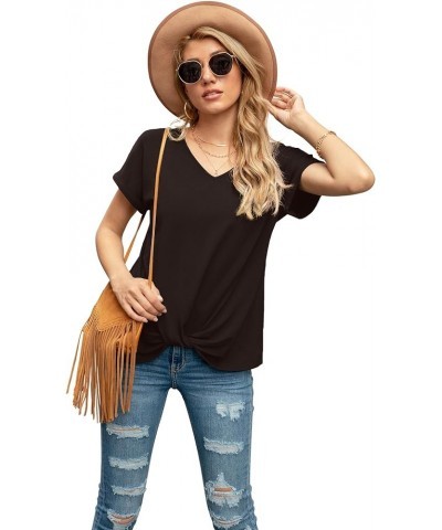 Women's Comfy Casual Summer Tops Short Sleeve V Neck Blouses T Shirts Twist Knot Tees A 25 Espresso $10.08 T-Shirts