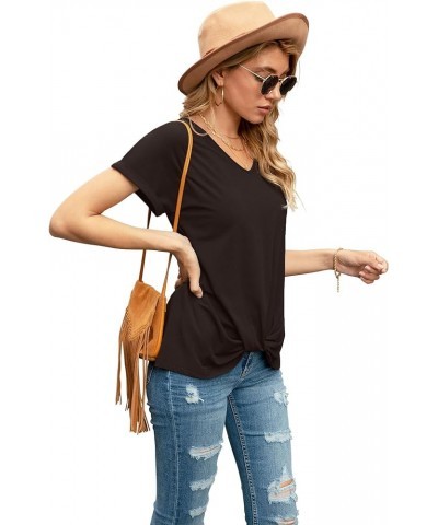 Women's Comfy Casual Summer Tops Short Sleeve V Neck Blouses T Shirts Twist Knot Tees A 25 Espresso $10.08 T-Shirts