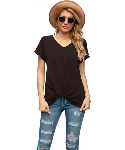 Women's Comfy Casual Summer Tops Short Sleeve V Neck Blouses T Shirts Twist Knot Tees A 25 Espresso $10.08 T-Shirts