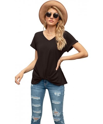 Women's Comfy Casual Summer Tops Short Sleeve V Neck Blouses T Shirts Twist Knot Tees A 25 Espresso $10.08 T-Shirts