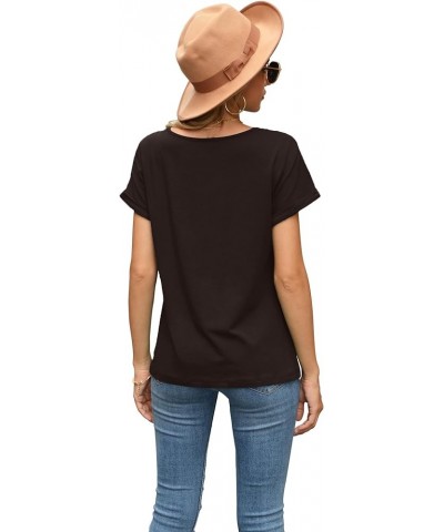 Women's Comfy Casual Summer Tops Short Sleeve V Neck Blouses T Shirts Twist Knot Tees A 25 Espresso $10.08 T-Shirts