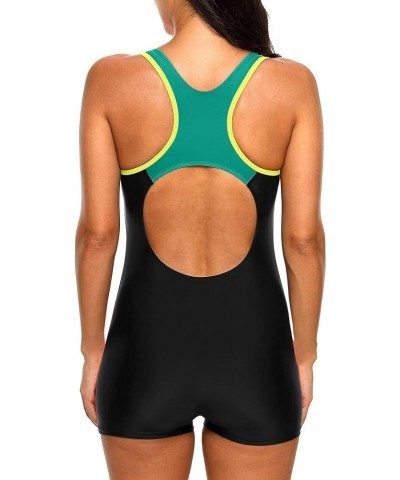 Womens Boyleg Racerback One Piece Swimsuit Athletic Full Coverage Swimwear Lap Swimming Suit 3d Black/Green/Yellow $20.34 Swi...