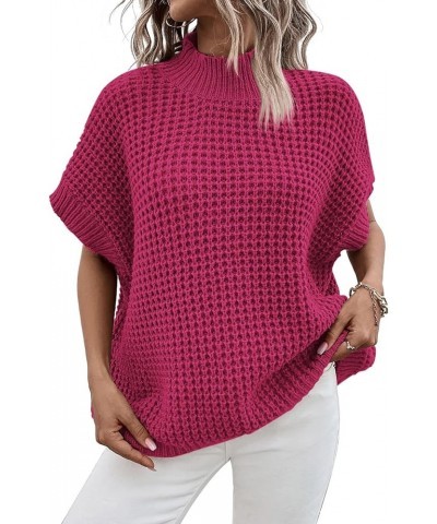 Womens Oversized Short Batwing Sleeve Mock Neck Sweater Vest Fall Sleeveless Pullover Knit Sweaters Hot Pink $14.49 Sweaters