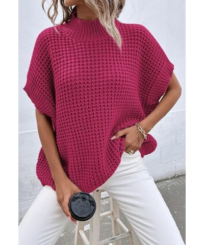 Womens Oversized Short Batwing Sleeve Mock Neck Sweater Vest Fall Sleeveless Pullover Knit Sweaters Hot Pink $14.49 Sweaters