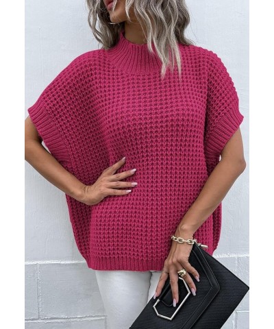 Womens Oversized Short Batwing Sleeve Mock Neck Sweater Vest Fall Sleeveless Pullover Knit Sweaters Hot Pink $14.49 Sweaters