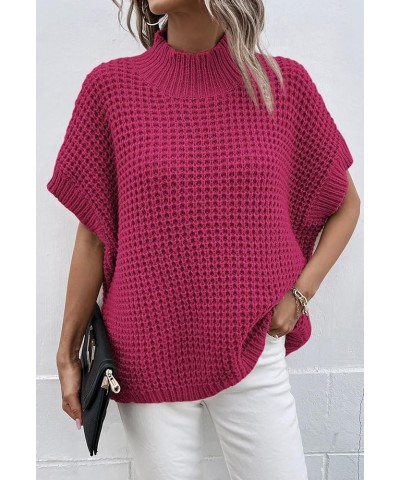 Womens Oversized Short Batwing Sleeve Mock Neck Sweater Vest Fall Sleeveless Pullover Knit Sweaters Hot Pink $14.49 Sweaters