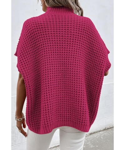 Womens Oversized Short Batwing Sleeve Mock Neck Sweater Vest Fall Sleeveless Pullover Knit Sweaters Hot Pink $14.49 Sweaters