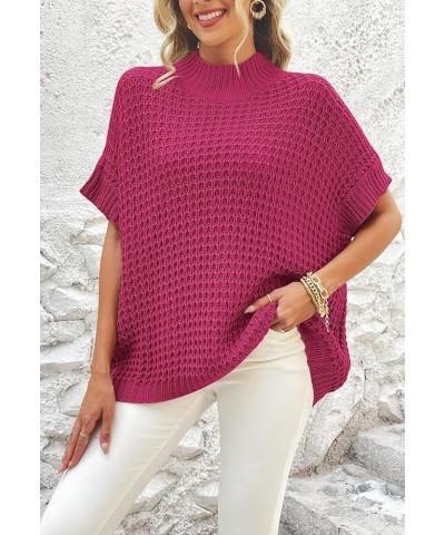 Womens Oversized Short Batwing Sleeve Mock Neck Sweater Vest Fall Sleeveless Pullover Knit Sweaters Hot Pink $14.49 Sweaters