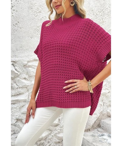 Womens Oversized Short Batwing Sleeve Mock Neck Sweater Vest Fall Sleeveless Pullover Knit Sweaters Hot Pink $14.49 Sweaters