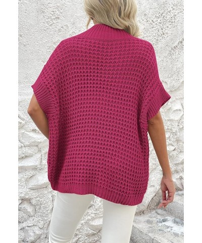 Womens Oversized Short Batwing Sleeve Mock Neck Sweater Vest Fall Sleeveless Pullover Knit Sweaters Hot Pink $14.49 Sweaters