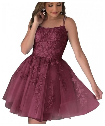 Lace Appliques Tulle Homecoming Dresses Short Spaghetti Straps Prom Cocktail Party Dresses Desert Rose $26.09 Dresses