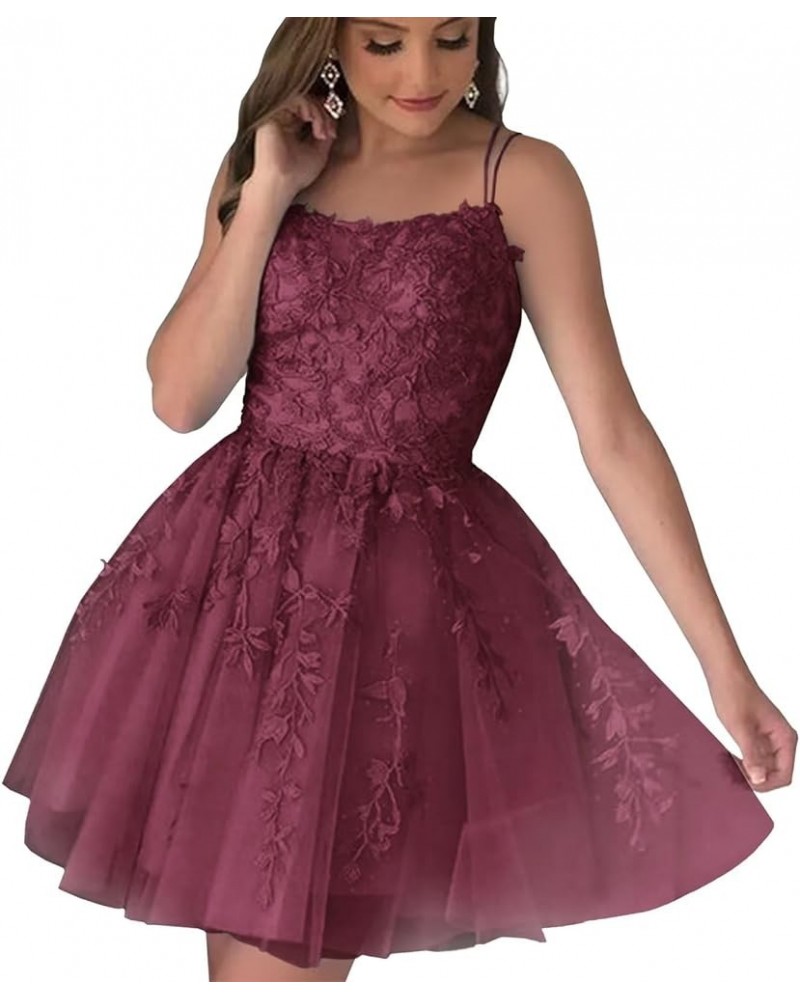 Lace Appliques Tulle Homecoming Dresses Short Spaghetti Straps Prom Cocktail Party Dresses Desert Rose $26.09 Dresses