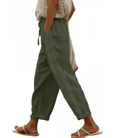 Casual Capris for Women Trendy Lightweight Wide Leg Loose Fit Pants Drawstring Crop Pants with Pockets F-army-green $13.49 Pants