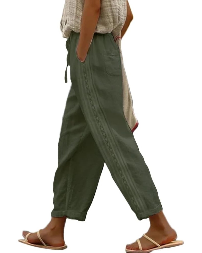 Casual Capris for Women Trendy Lightweight Wide Leg Loose Fit Pants Drawstring Crop Pants with Pockets F-army-green $13.49 Pants