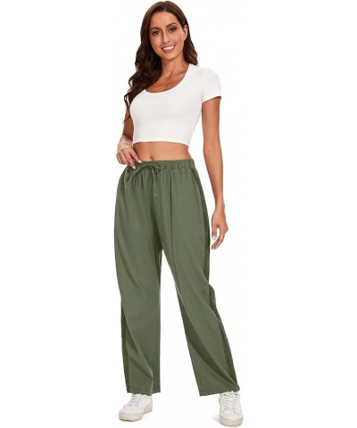 Casual Capris for Women Trendy Lightweight Wide Leg Loose Fit Pants Drawstring Crop Pants with Pockets F-army-green $13.49 Pants