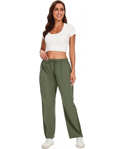 Casual Capris for Women Trendy Lightweight Wide Leg Loose Fit Pants Drawstring Crop Pants with Pockets F-army-green $13.49 Pants