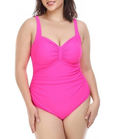 Women's Plus Size Bow Shape Front Ruched One Piece Swimsuit Swimwear Rose $12.47 Swimsuits