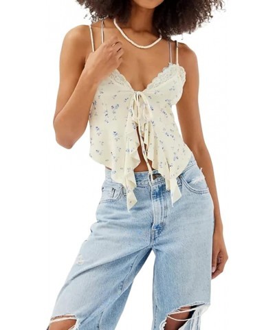 Women's Sexy Spaghetti Strap Sweetheart Neck Lace Eyelet Linen Bustier Corset Crop Tank Tops Y2K Going Out Top Ruffle White $...