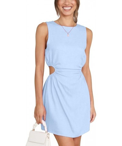 Womens Cut Out Waist Dress Sleeveless Short Dress Hollow Out Casual Summer Mini Dress Blue $14.34 Activewear