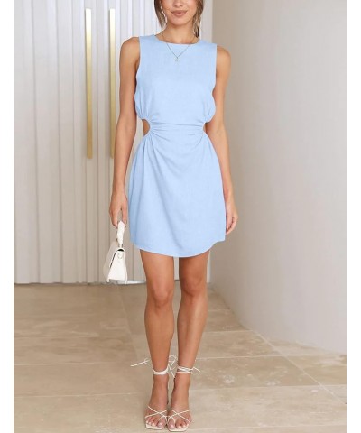 Womens Cut Out Waist Dress Sleeveless Short Dress Hollow Out Casual Summer Mini Dress Blue $14.34 Activewear