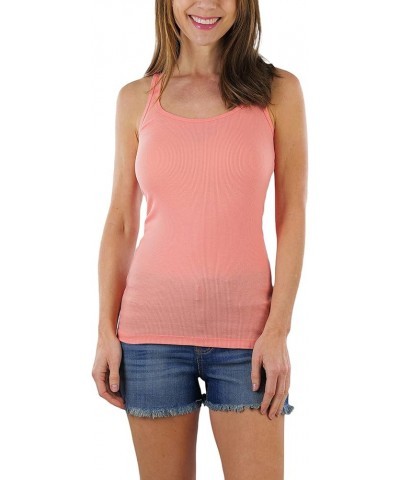 Women’s Essential Ribbed Racerback Versatile Layering Cotton Blend Tank Top New Peach $11.57 Tanks