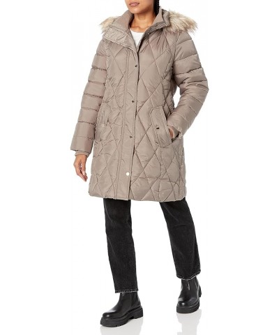 Womens 3/4 Puffer With Faux Fur HoodCoat Beige $37.82 Jackets