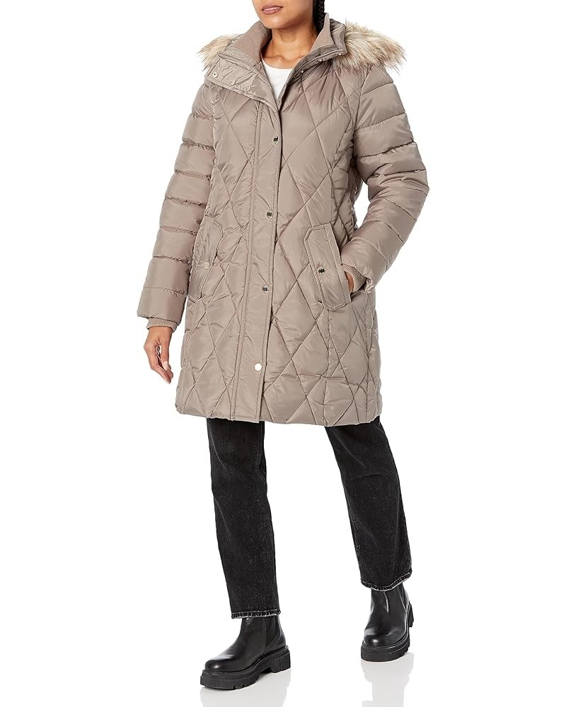 Womens 3/4 Puffer With Faux Fur HoodCoat Beige $37.82 Jackets