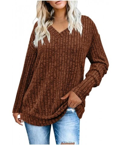 Ribbed Sweaters for Women Button Down Shirts Trendy Long Sleeve Tops Plus Size Solid Color Sweatshirts Pullovers Brown $7.24 ...