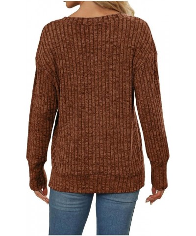 Ribbed Sweaters for Women Button Down Shirts Trendy Long Sleeve Tops Plus Size Solid Color Sweatshirts Pullovers Brown $7.24 ...