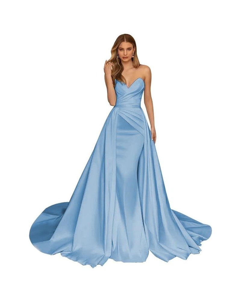 Strapless Ruched Prom Dresses Mermaid Satin Wedding Dresses Long Formal Evening Dresses Gowns Dusty Blue $46.74 Dresses