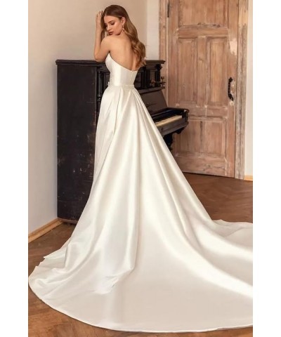 Strapless Ruched Prom Dresses Mermaid Satin Wedding Dresses Long Formal Evening Dresses Gowns Dusty Blue $46.74 Dresses