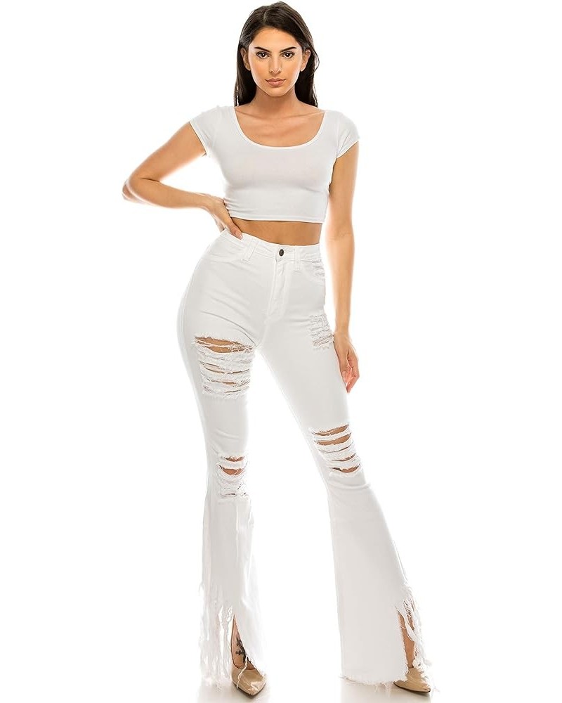 Bootcut Jeans for Women - Super High Waisted Wide Leg Bell Flare Bottom Stretch Distressed Ripped Denim Pants 2049f / White $...