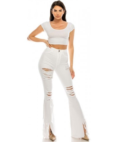 Bootcut Jeans for Women - Super High Waisted Wide Leg Bell Flare Bottom Stretch Distressed Ripped Denim Pants 2049f / White $...