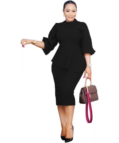 Women's Ruffle Sleeve Vintage Bodycon Peplum Business Formal Work Pencil Dress Blacknow $17.99 Dresses