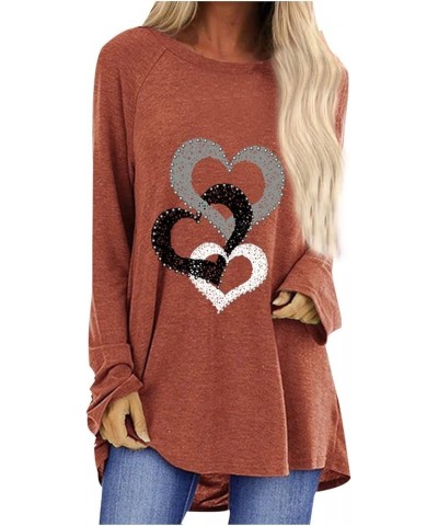 Valentines Day Shirts for Women Cute Love Heart Long Sleeve Printed Tunic Casual Loose Blouses Tops to Wear with Leggings T2 ...