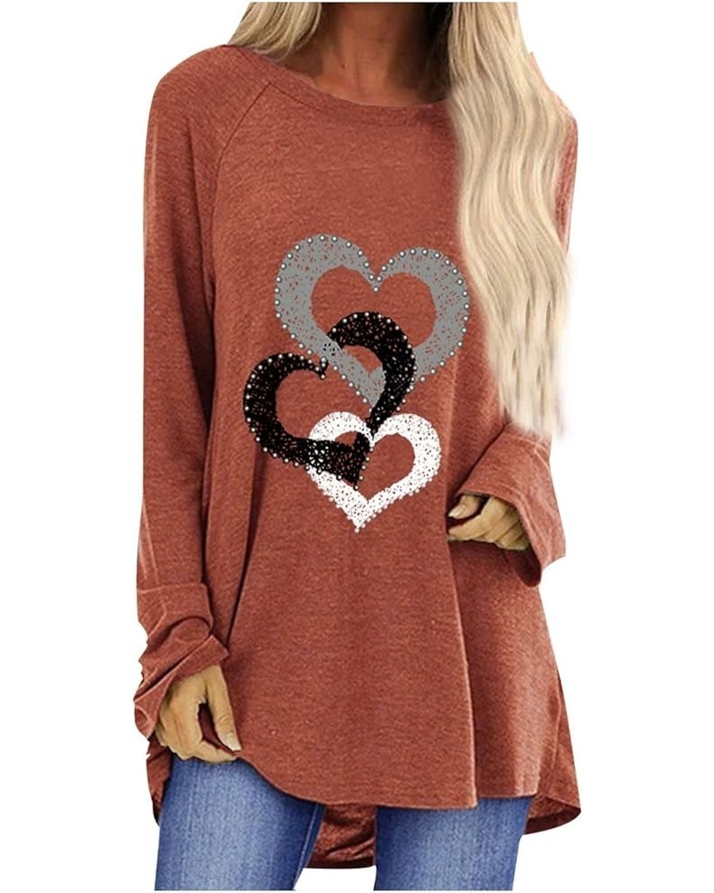 Valentines Day Shirts for Women Cute Love Heart Long Sleeve Printed Tunic Casual Loose Blouses Tops to Wear with Leggings T2 ...