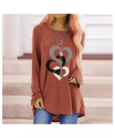 Valentines Day Shirts for Women Cute Love Heart Long Sleeve Printed Tunic Casual Loose Blouses Tops to Wear with Leggings T2 ...