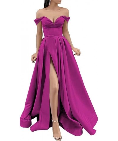 Off Shoulder Prom Dresses 2024 New Long Side Slit Ball Gowns Formal Evening Dress for Women with Pockets Fuchsia-no Belt $33....