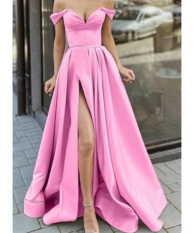 Off Shoulder Prom Dresses 2024 New Long Side Slit Ball Gowns Formal Evening Dress for Women with Pockets Fuchsia-no Belt $33....