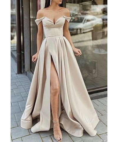 Off Shoulder Prom Dresses 2024 New Long Side Slit Ball Gowns Formal Evening Dress for Women with Pockets Fuchsia-no Belt $33....