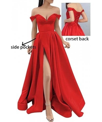 Off Shoulder Prom Dresses 2024 New Long Side Slit Ball Gowns Formal Evening Dress for Women with Pockets Fuchsia-no Belt $33....