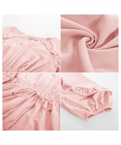 Womens Ruffle Flowy Swing Short Dress V Neck Long Sleeve Tie Waist Dresses Light Pink $28.79 Dresses